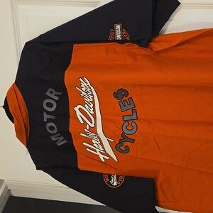 🤎🖤New Mens 2XL Harley-Davidson Black Burnt Orange button down shirt🖤🤎